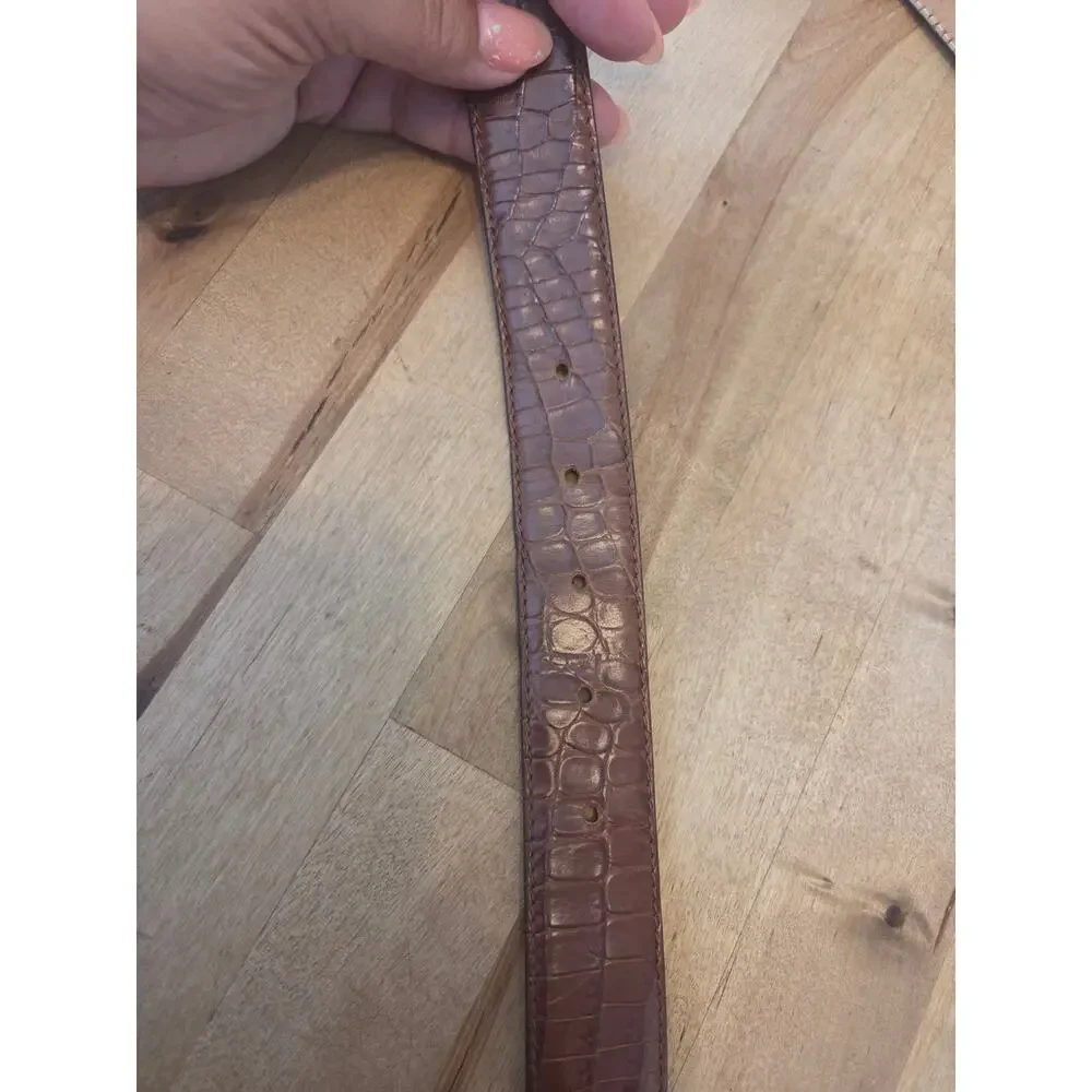 Talbots Genuine Leather Belt Size L Brown Crocodile Embossed Made In Italy